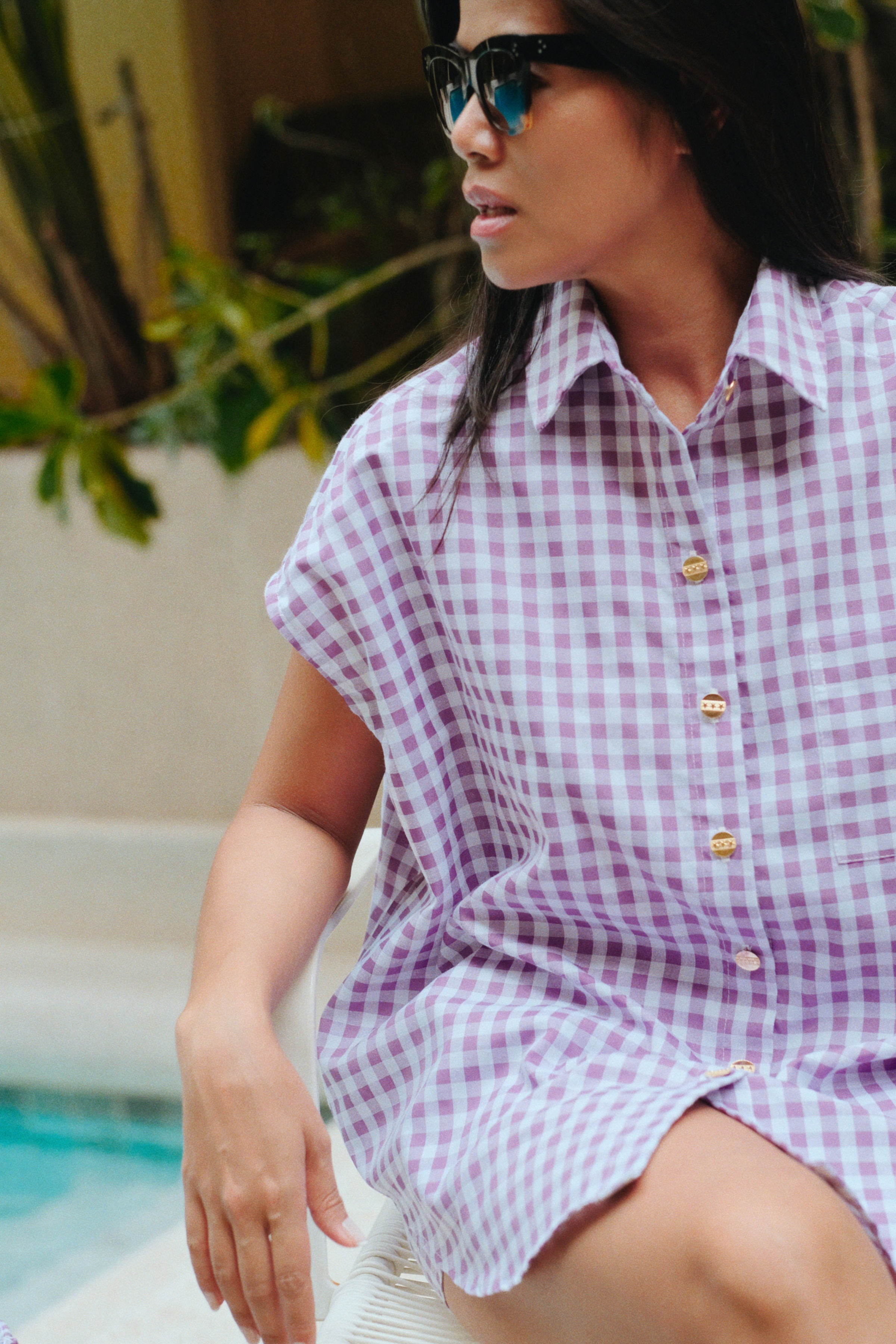 LOLA SHIRT - LILA GINGHAM