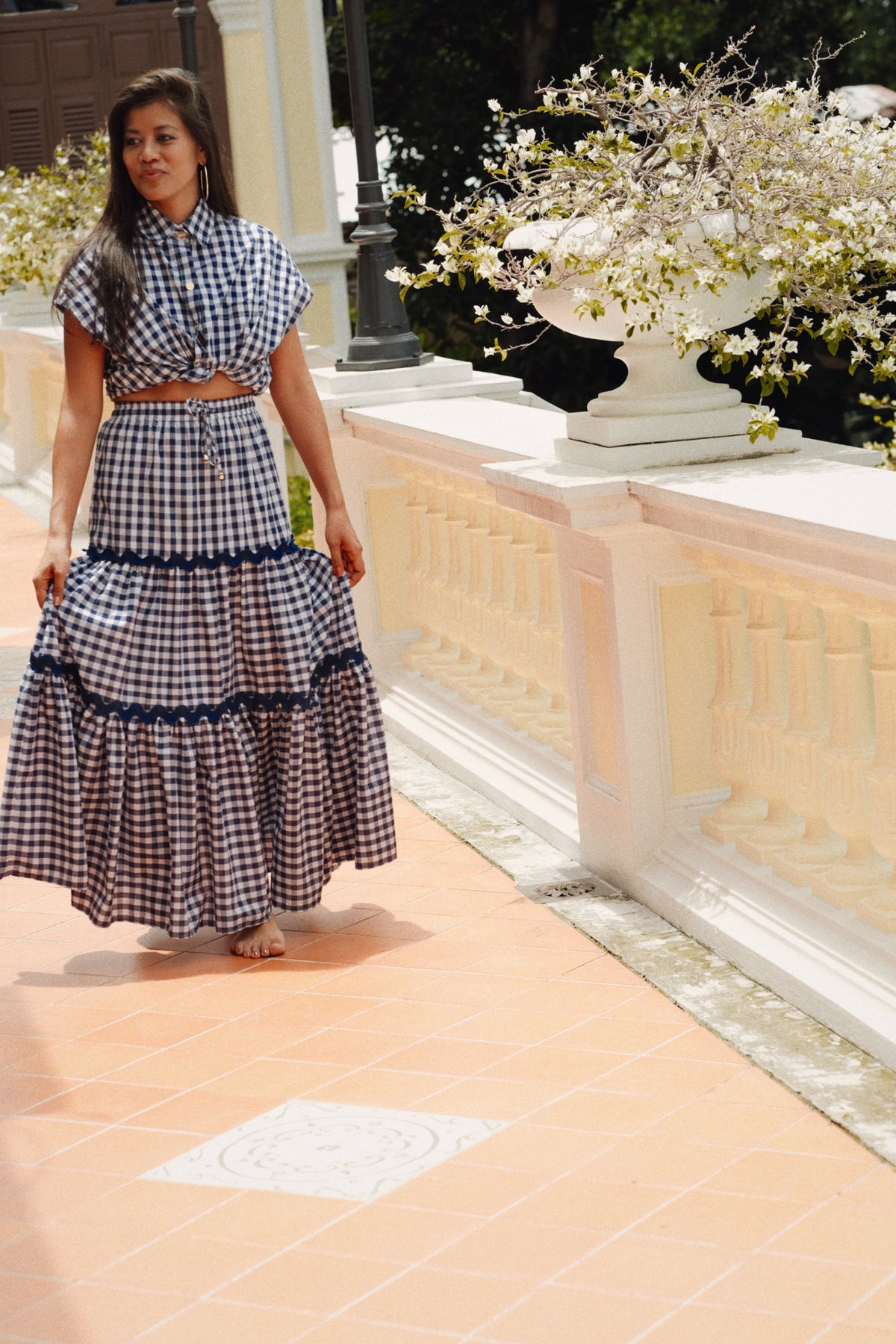 BAHIA SKIRT - NAVY GINGHAM