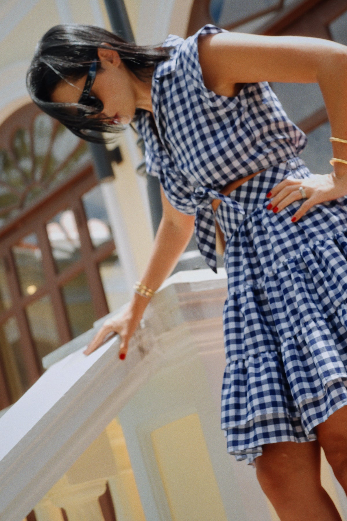LIV CROPPED SHIRT - NAVY GINGHAM