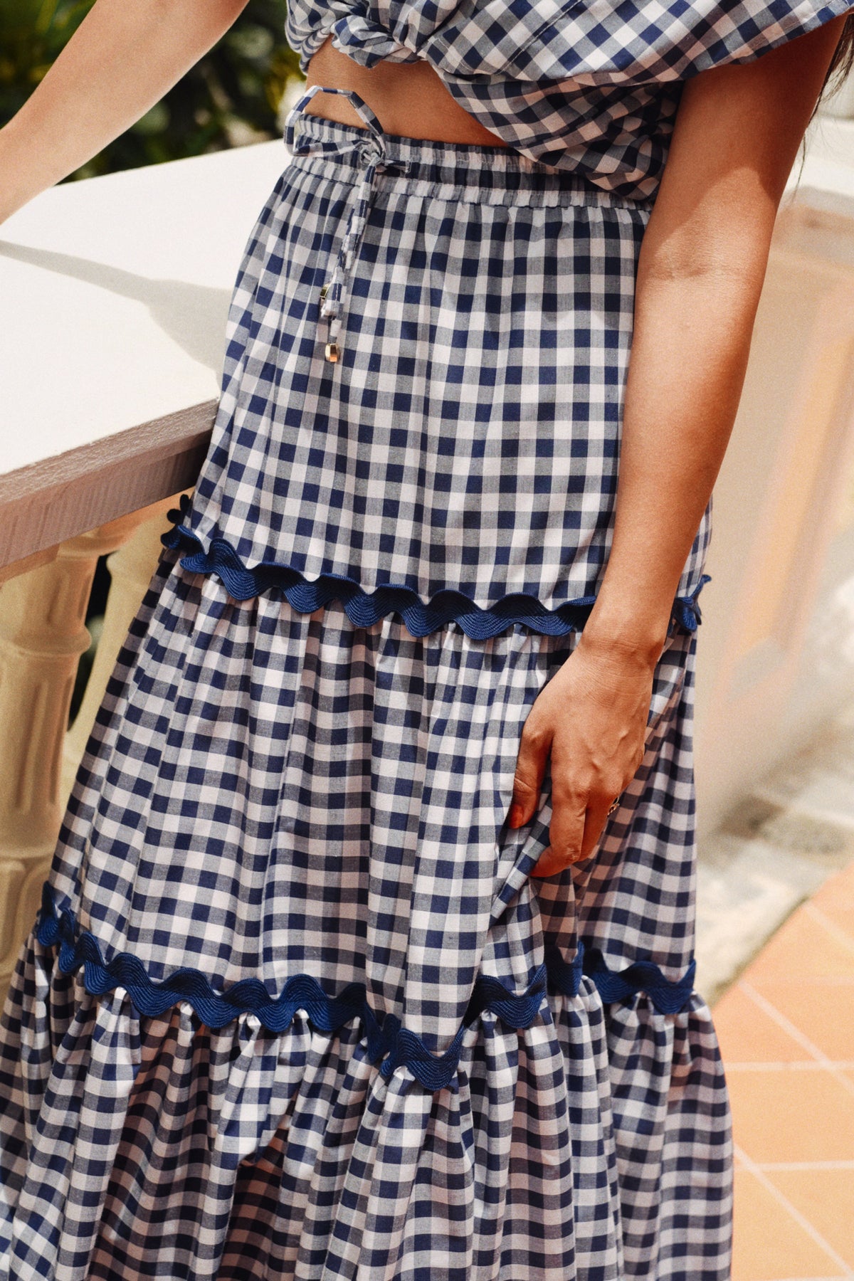 BAHIA SKIRT - NAVY GINGHAM