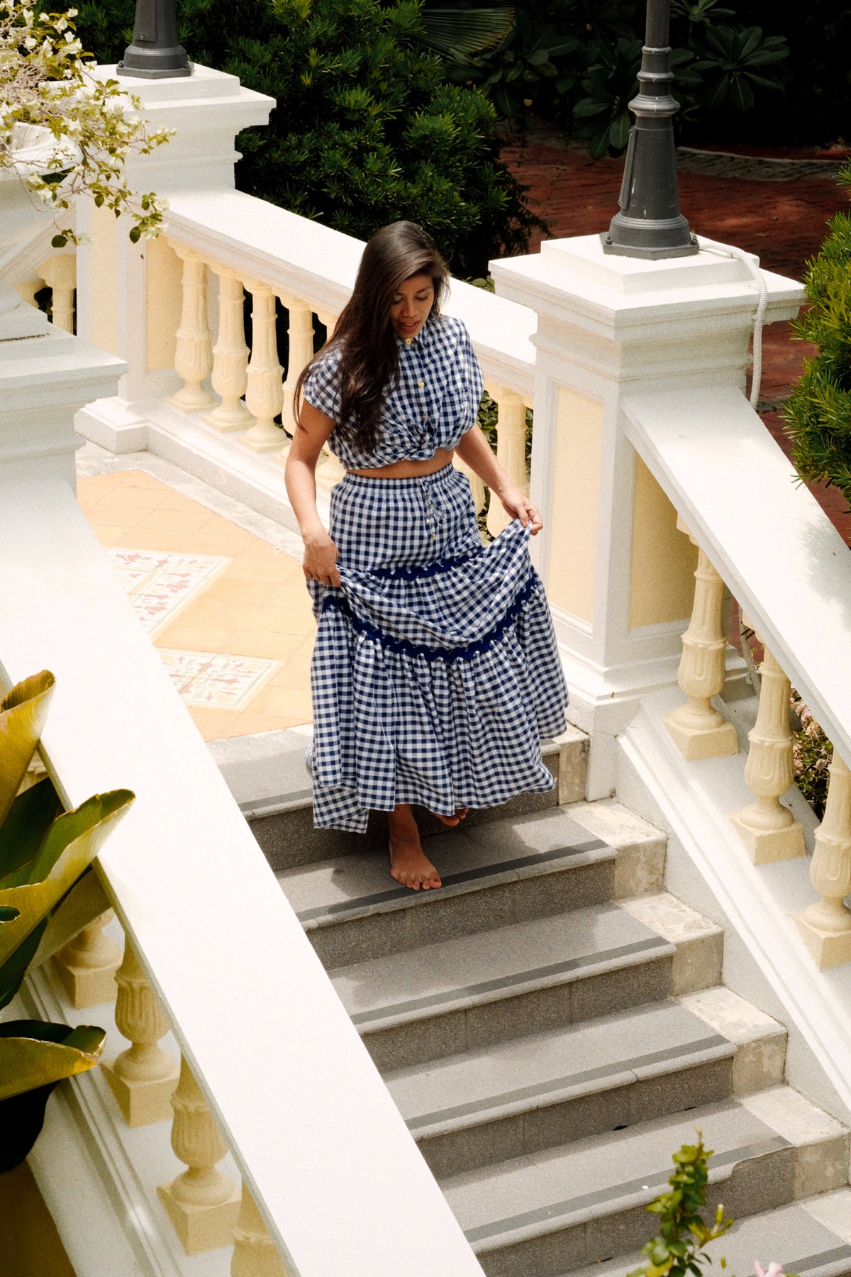 BAHIA SKIRT - NAVY GINGHAM