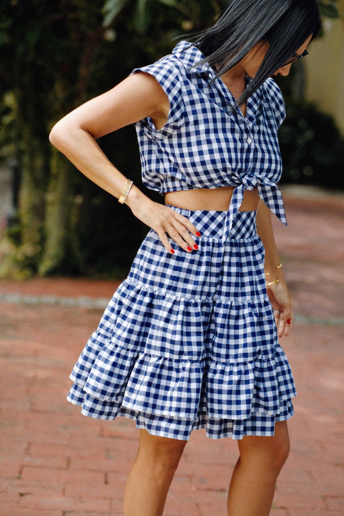 INES SKIRT - NAVY GINGHAM