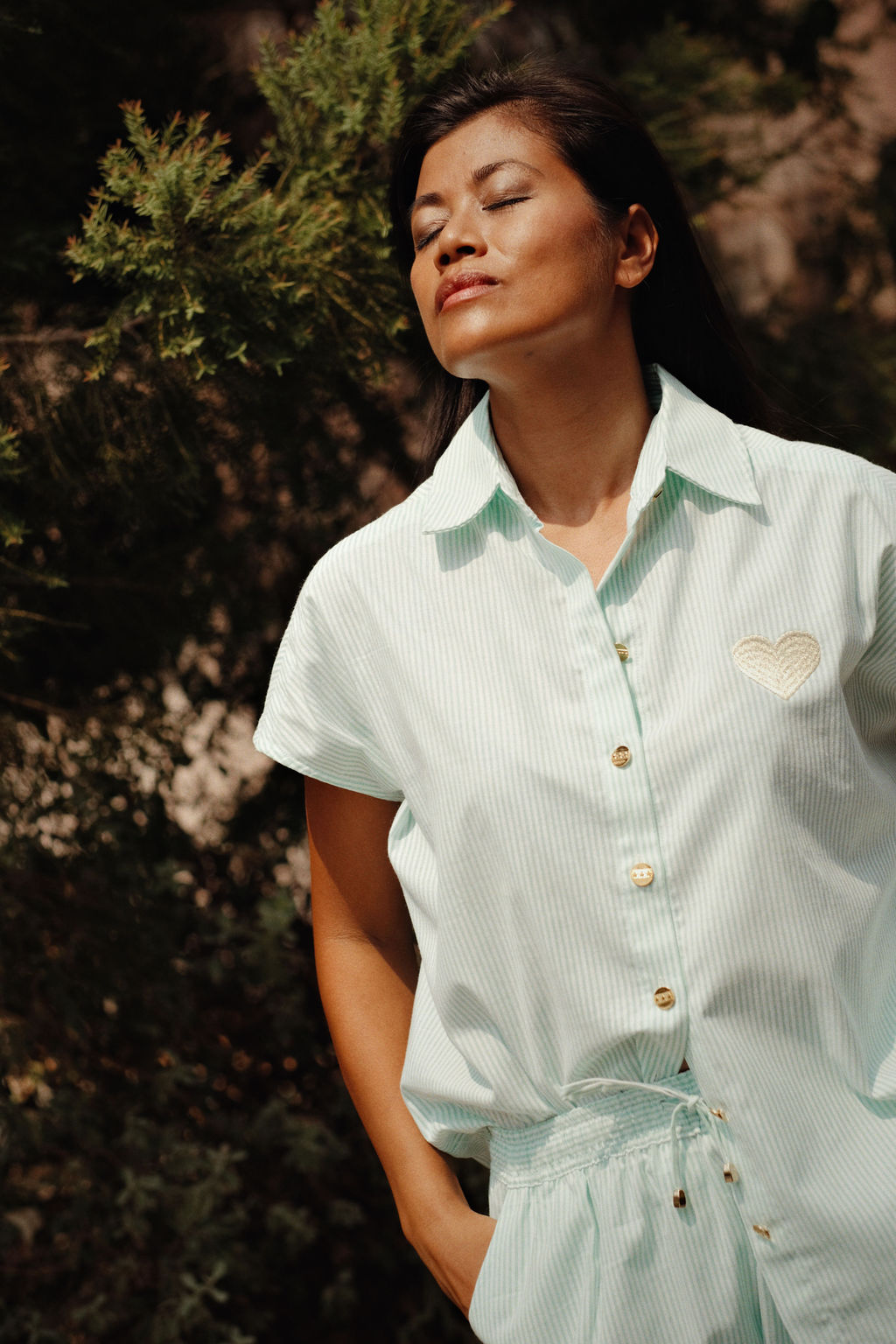 LOLA SHIRT - PORTOFINO GREEN SMALL STRIPES 💛
