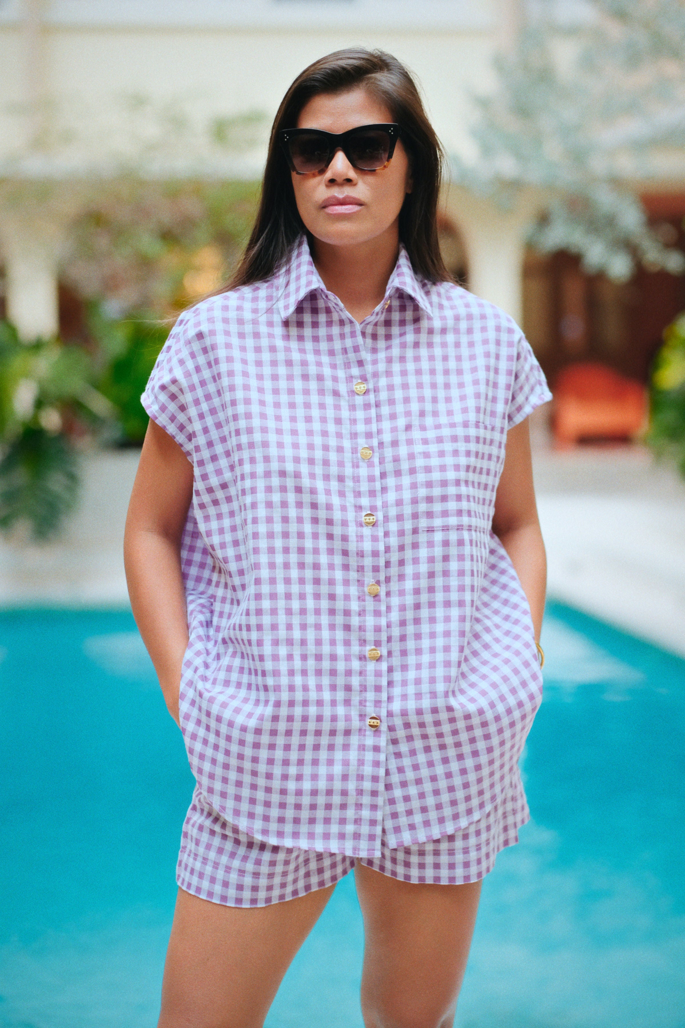 LOLA SHIRT - LILA GINGHAM