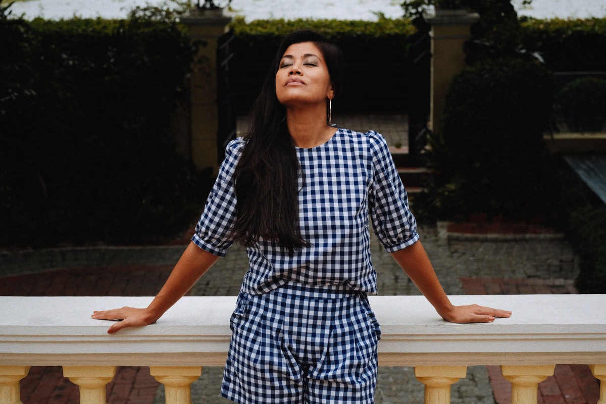 ROMY BLOUSE - NAVY GINGHAM